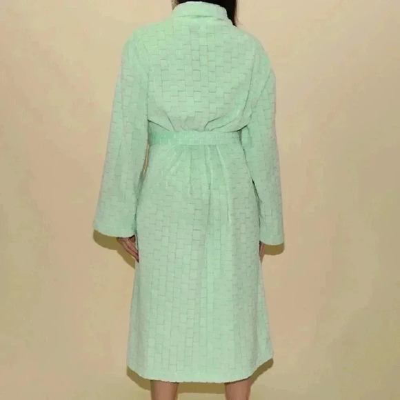 Vintage Mint Terry Cloth Robe Size Large Boho Retro Robe Womens Long Spa Robe - Picture 5 of 6